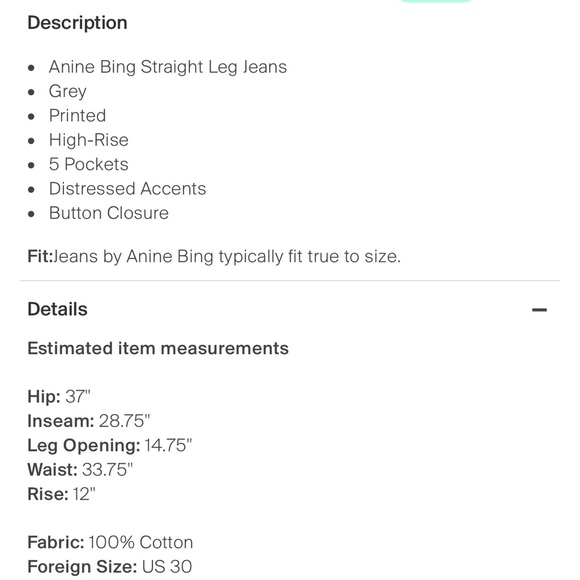 ANINE BING High Rise Straight Jean sz 30 gray, faded black cotton denim jeans - Picture 3 of 3